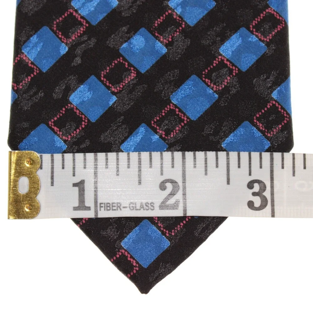 Italo Ferretti NWT Neck Tie in Black with Blue & Red Geometric Print 100% Silk